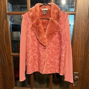 Parkhurst Womens Faux Shearling Jacket Pink Knit Sleeve Toggle Coat Large Canada